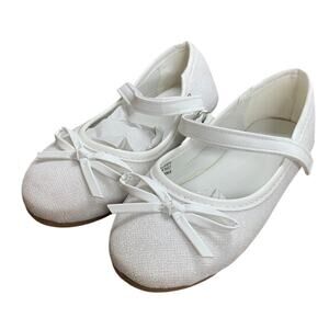 Ginfive Toddler Girls Size 8 White Glitter Bow Hook Loop Mary Jane Dress Shoes